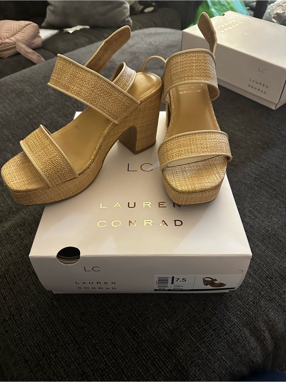 LC Lauren Conrad Natural Raffia Platform Sandals